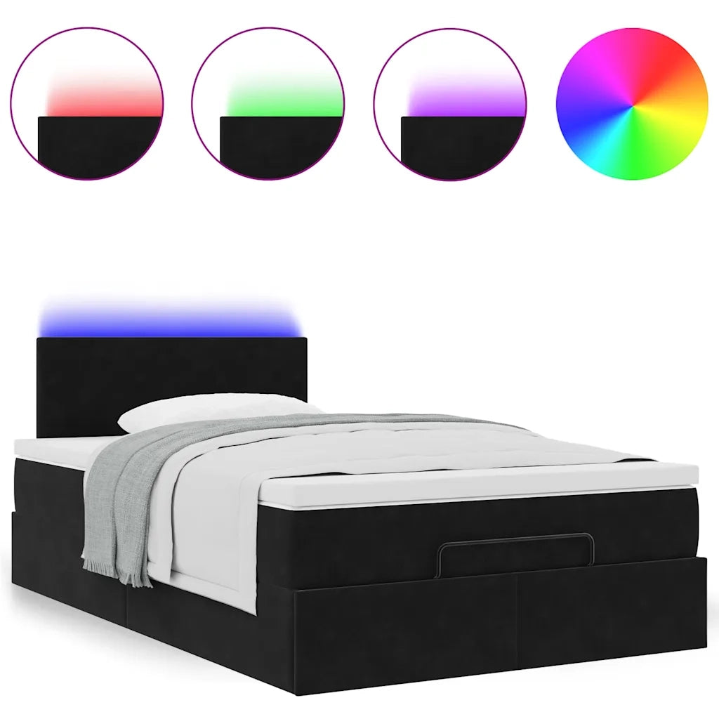 Pouf Letto con Materasso e LED Nero 120x190cm in Velluto