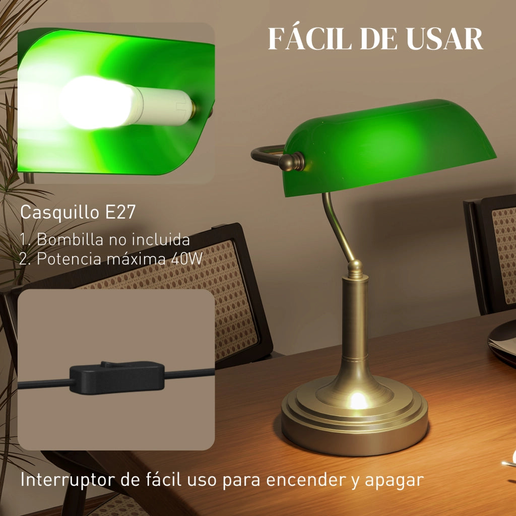 Lampada da Scrivania con Interruttore a Levetta e Paralume Regolabile ¨C Minimal ¨C Verde