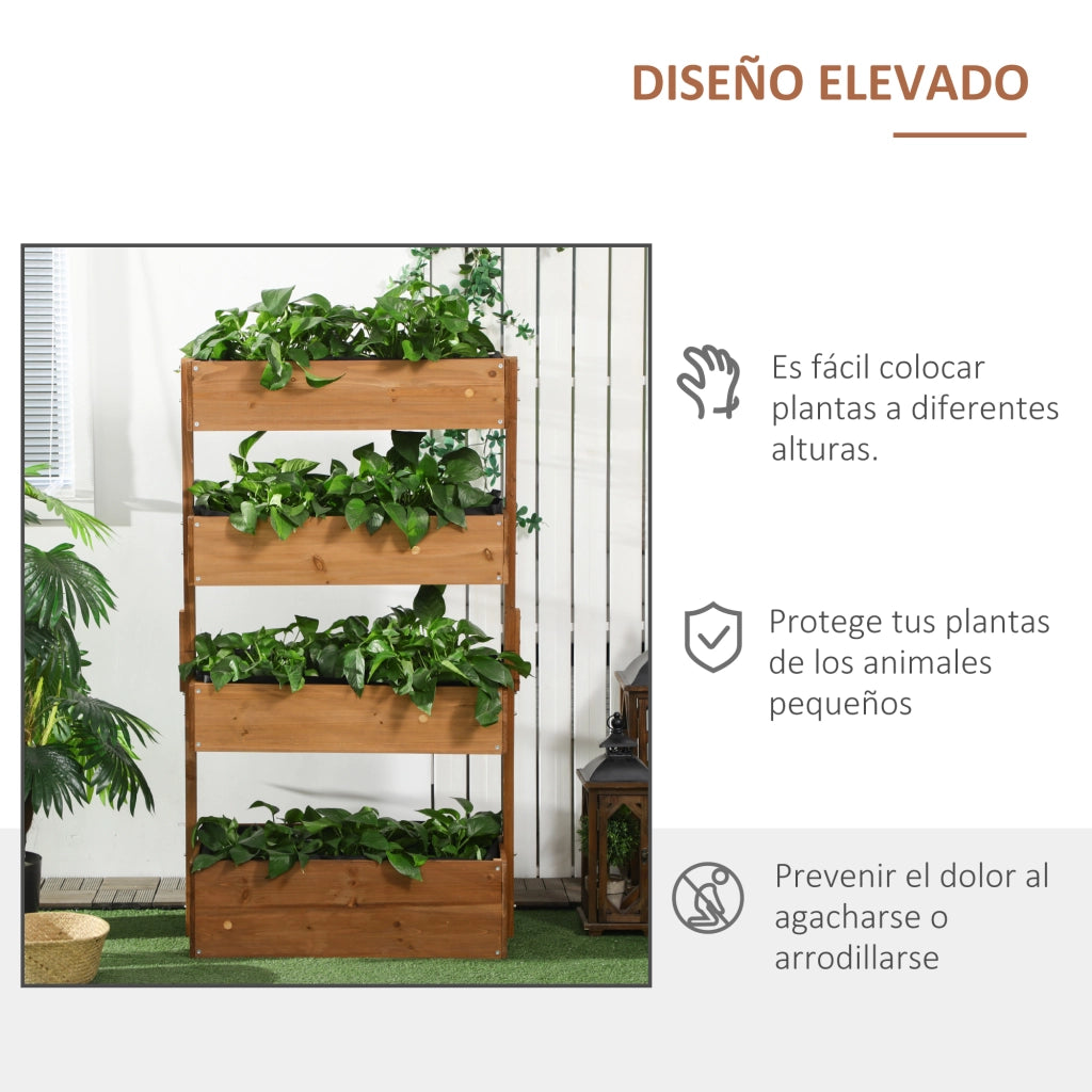 Fioriera in Legno 4 Livelli per Giardino Esterno con Fori di Drenaggio ¨C Minimal ¨C 80x45x142 cm Arancione
