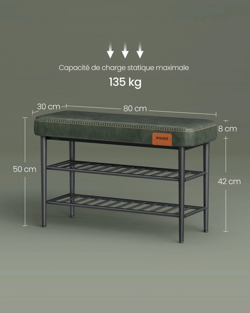 Panca portascarpe mobile ingresso in PU con cuciture stile moderno portata 135 kg 30 x 80 x 50 cm verde 12_0005343