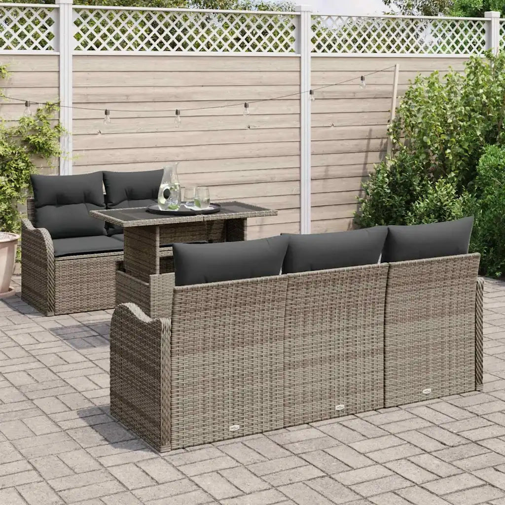 Set Divano da Giardino 6 pcs Grigio Rattan in Polipropilene