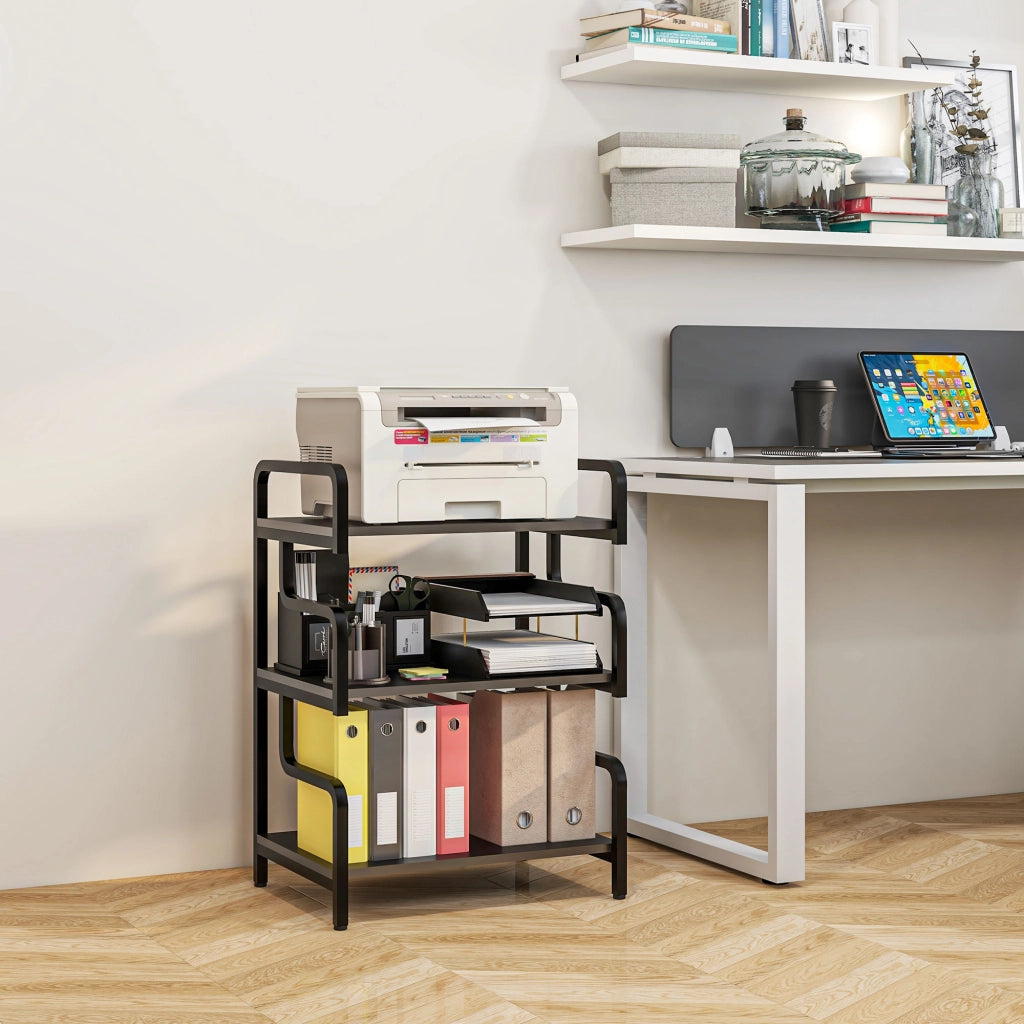 Supporto Stampante 3 Ripiani ¨C Xylo ¨C Metallo Truciolato Nero 55x40x77 cm