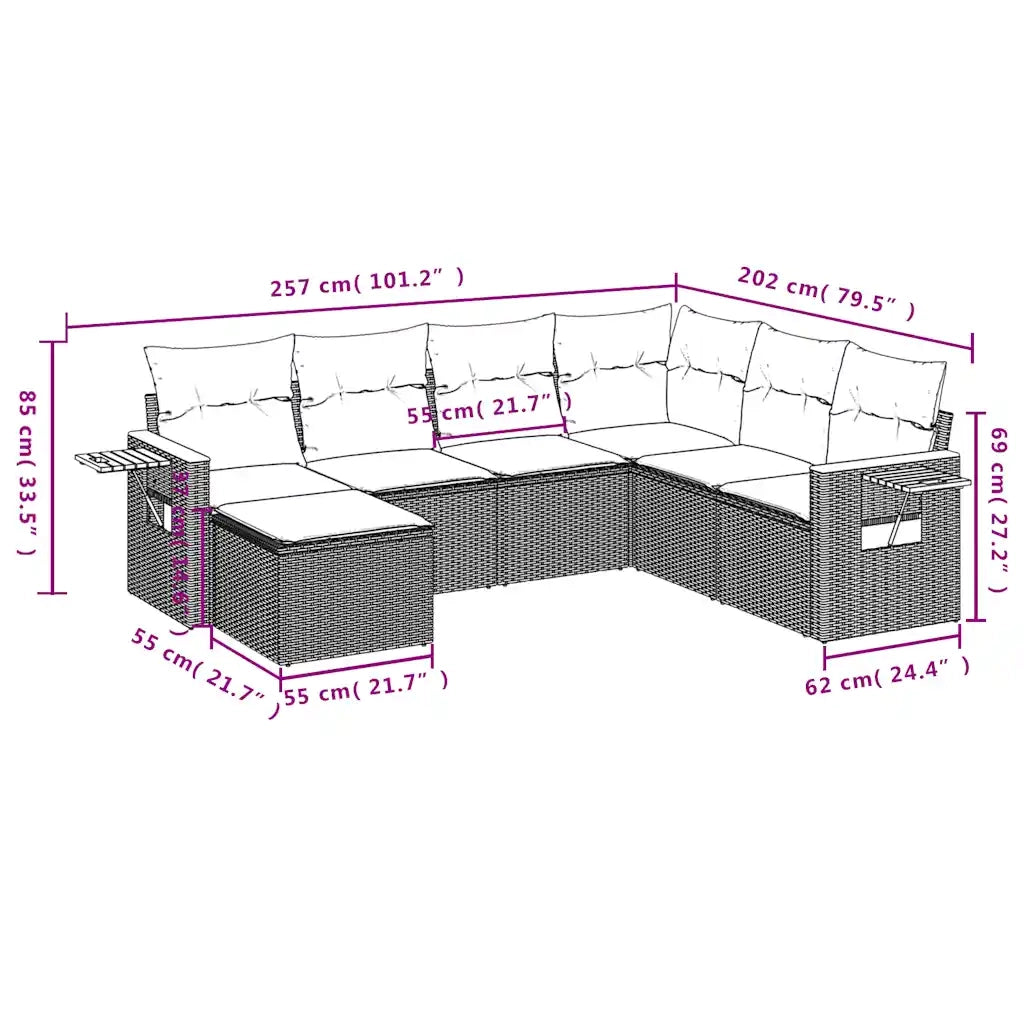 Set Divani da Giardino 7 pz con Cuscini Nero in Polyrattan 3227044