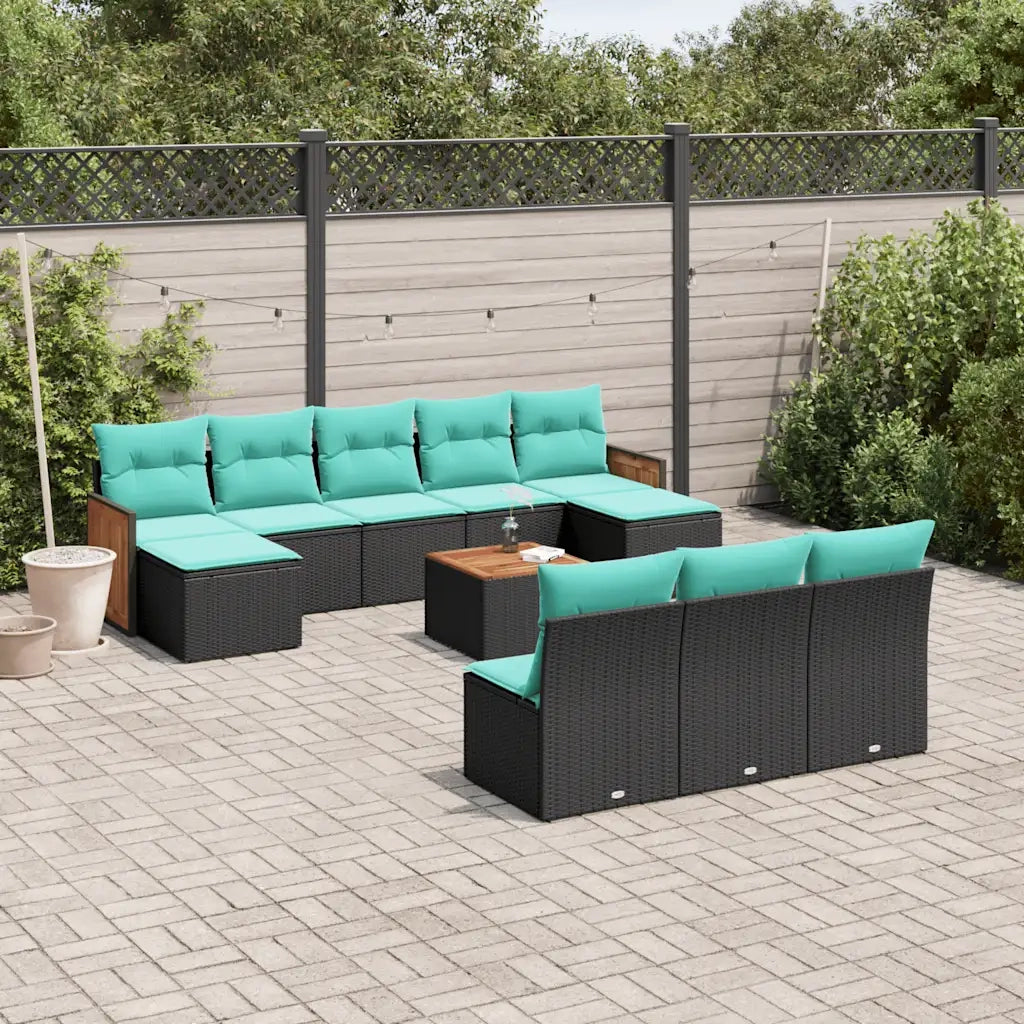 Set Divani da Giardino 11 pz con Cuscini Nero in Polyrattan 3228073
