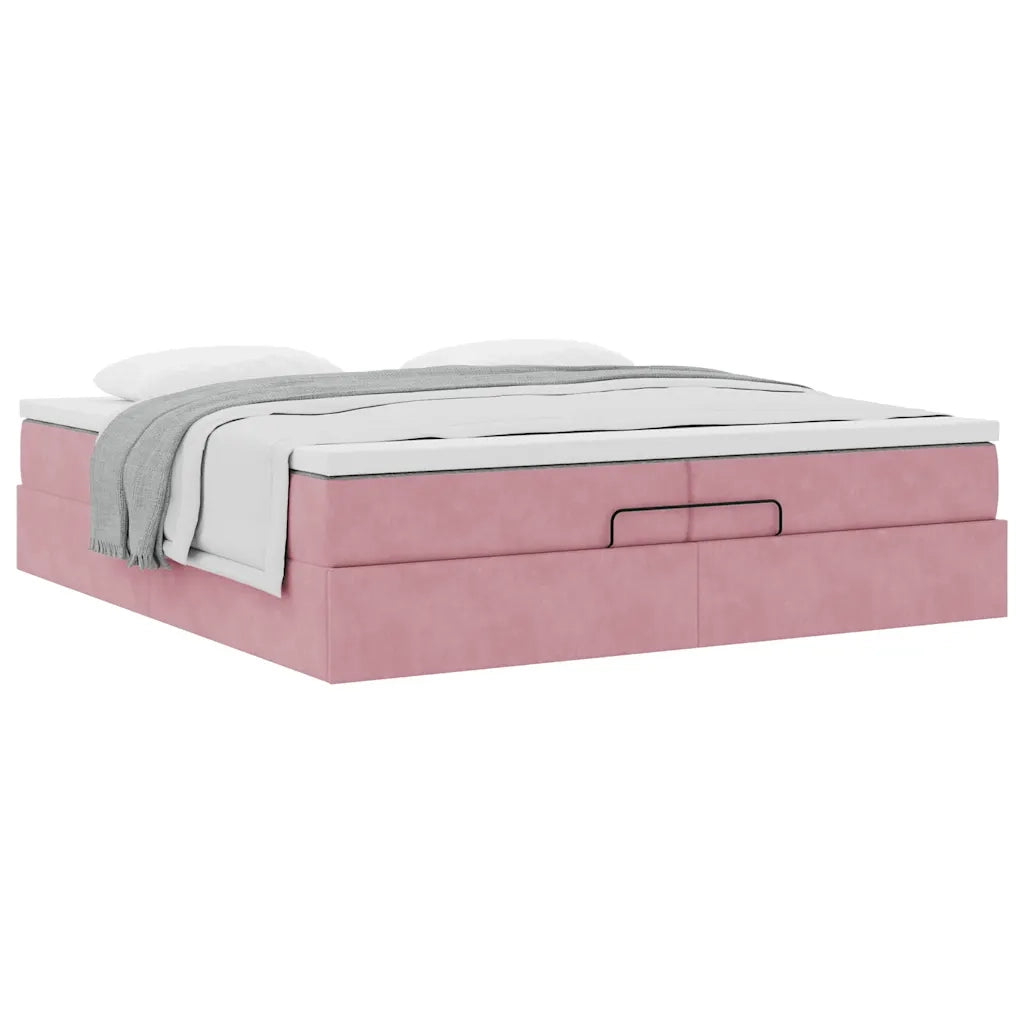 Struttura Letto Pouf con Materassi Rosa 200x200 cm Velluto