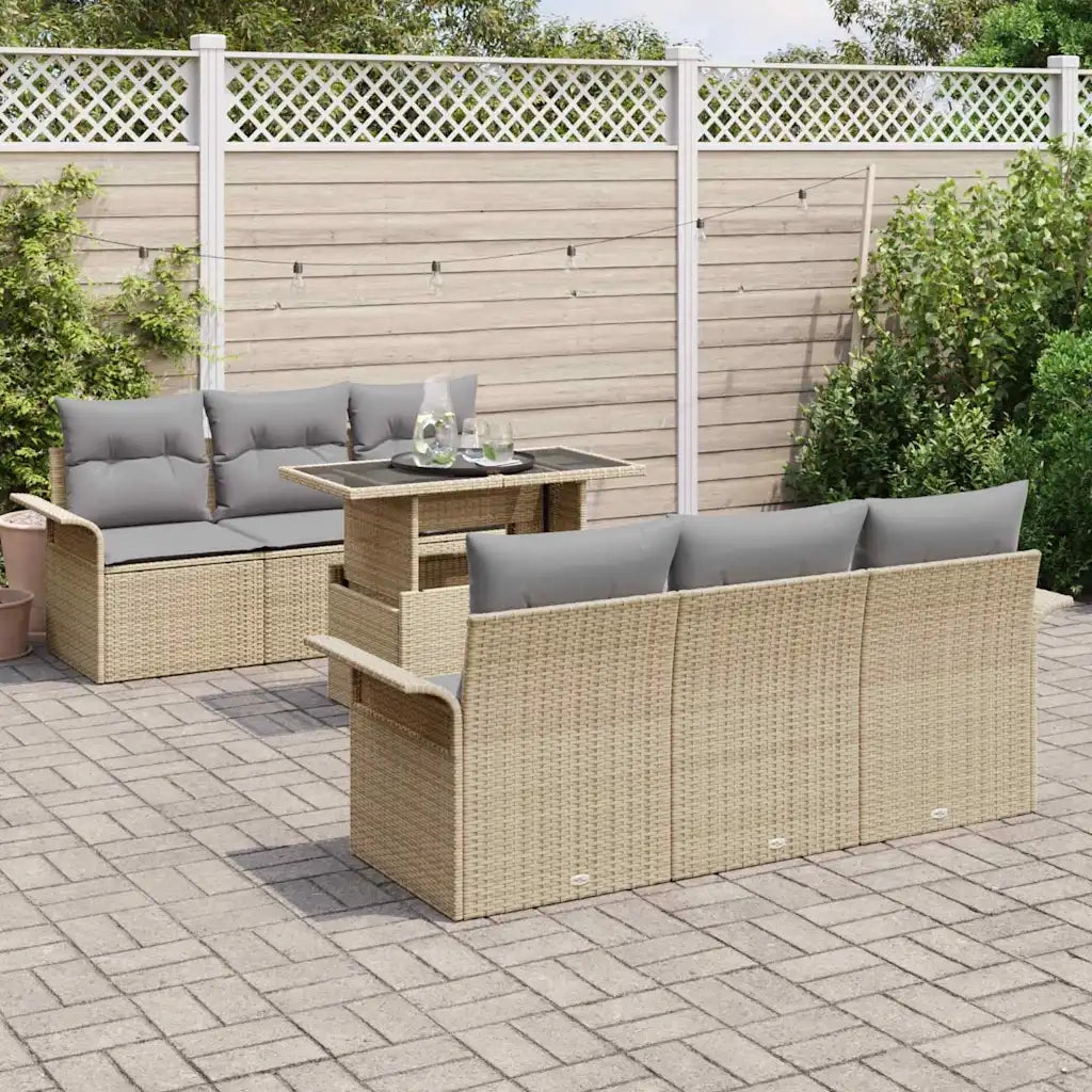 Set Divano da Giardino con cuscino 7 pcs Beige polyrattan 3348206
