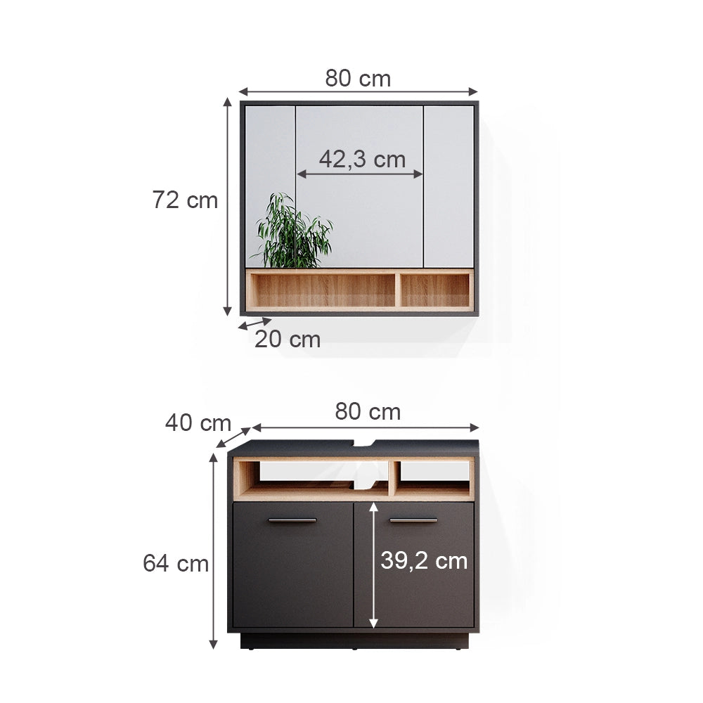 Vicco Set mobili bagno Antracite 2 parti