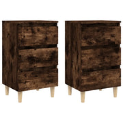 Set di 2 Comodini | Armadio da Notte | Mobiletto da notte con Gambe in Legno Massello Rovere Fumo 40x35x69cm