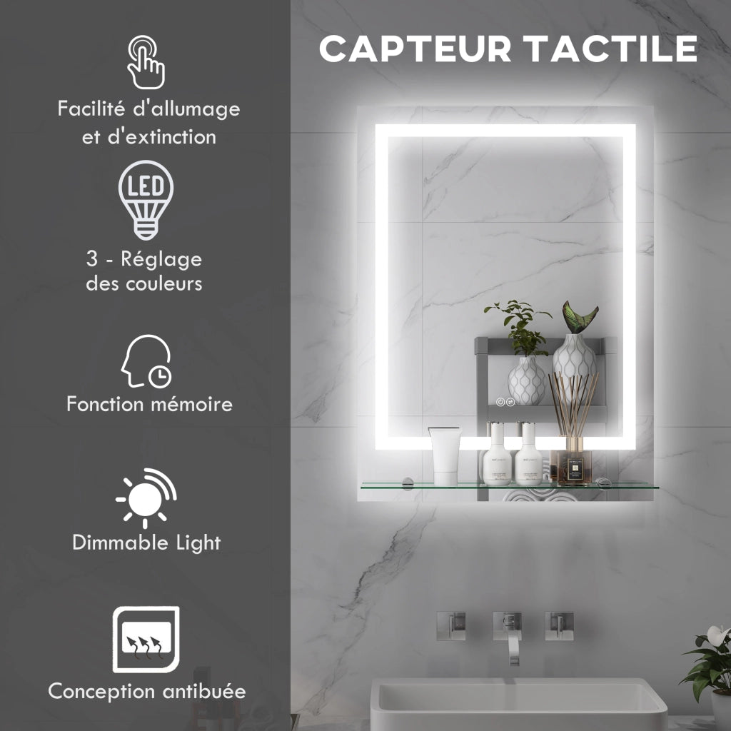 Specchio da bagno rettangolare a LED sospeso ¨C zephmum ¨C 70x50 cm