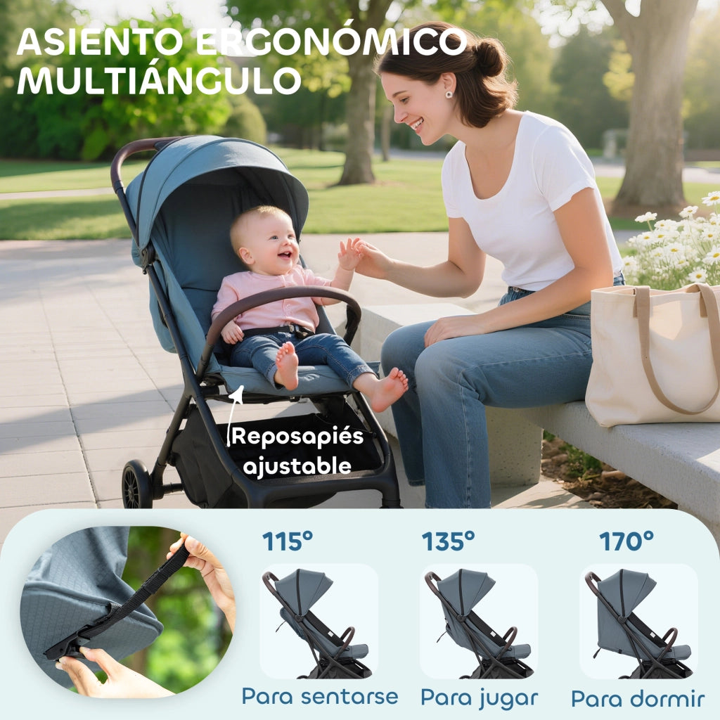 Carrozzina Pieghevole con Schienale Regolabile ¨C Minimal ¨C Blu