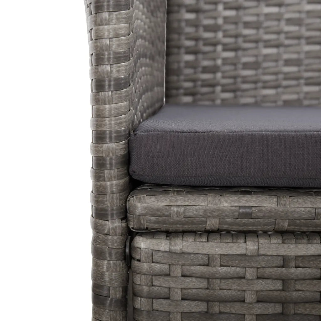Set da Pranzo da Giardino 11pz con Cuscini in Polyrattan Grigio