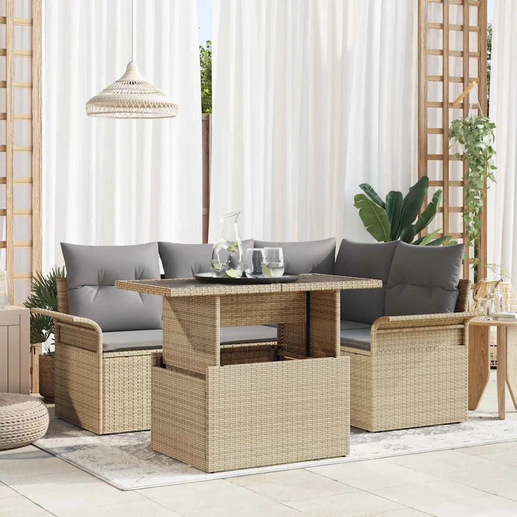 Set Divano da Giardino con cuscino 5 pcs Beige Poly Rattan 3348276