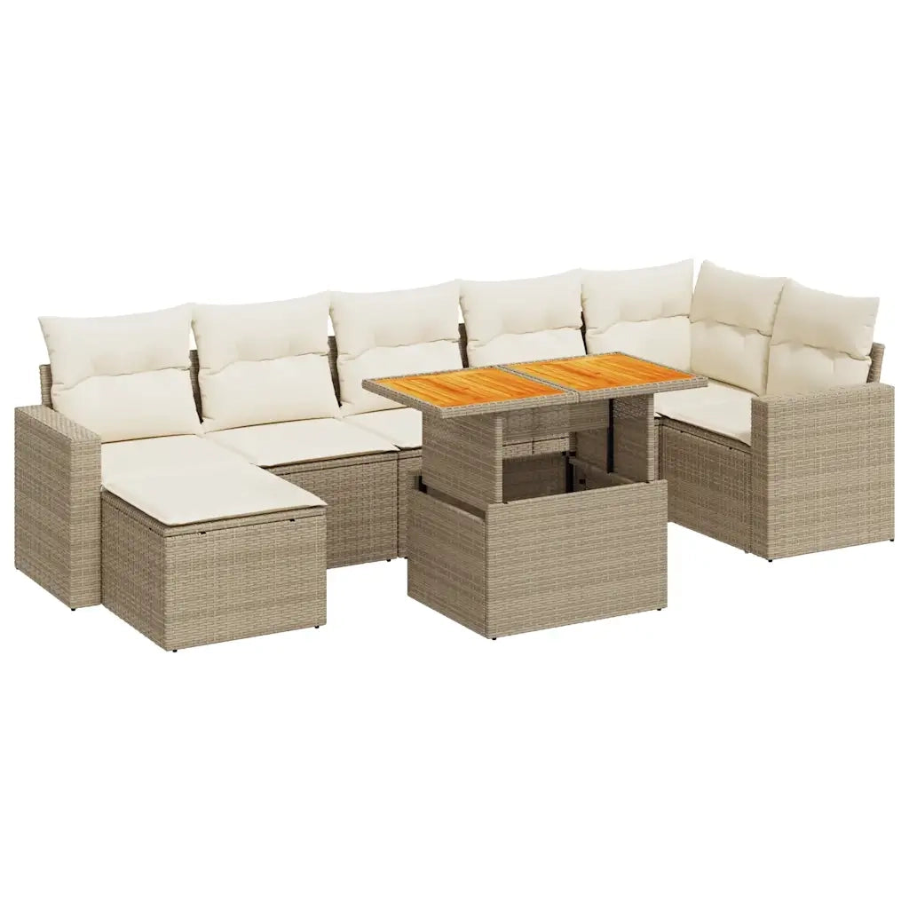 Set Divano da Giardino 8 pz con Cuscini Beige in Polyrattan 3327068