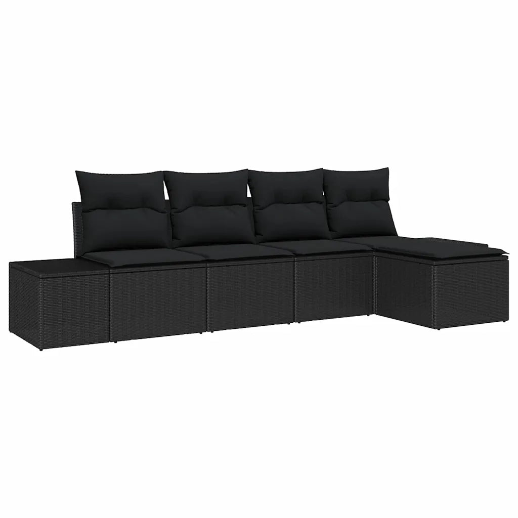 Set Divano da Giardino con cuscino 5 pcs Nero polyrattan 3355692