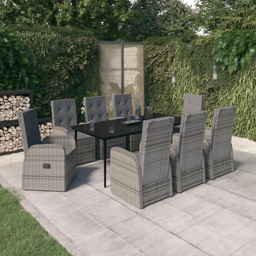 Set da Pranzo da Giardino 9 pz con Cuscini Grigio 3099490