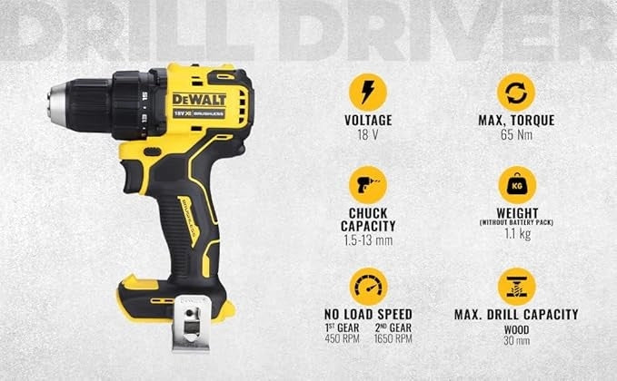 Avvitatore DeWalt a batteria 18V brushless solo macchina 65nm DCD708N-XJ