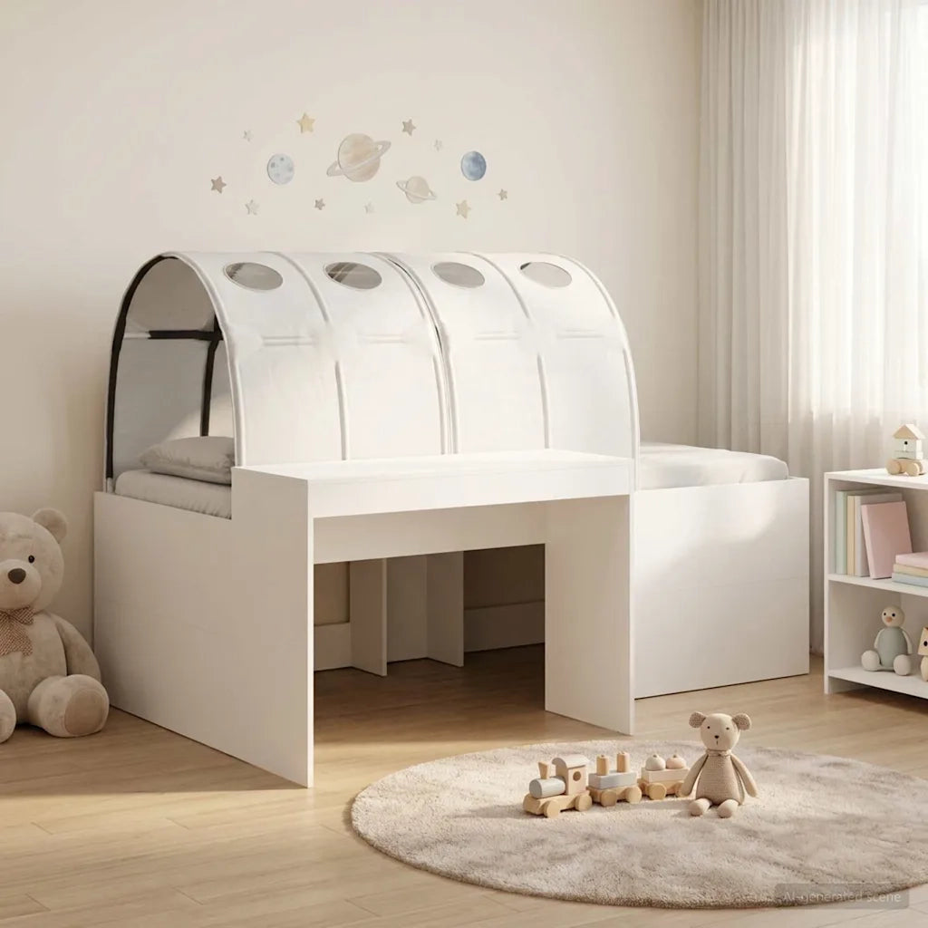 Letto alto per bambini con scrivania Bianco 3423683