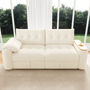 Divano modulare 2-3 posti in teddy, con contenitore, tavolino integrato e poggiatesta, Beige