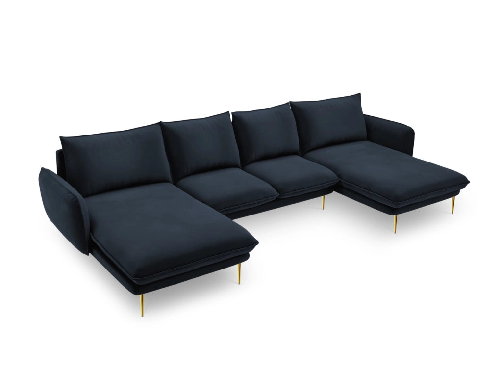 Cosmopolitan Design - Divano panoramico "Vienna" 6 posti in velluto blu scuro 