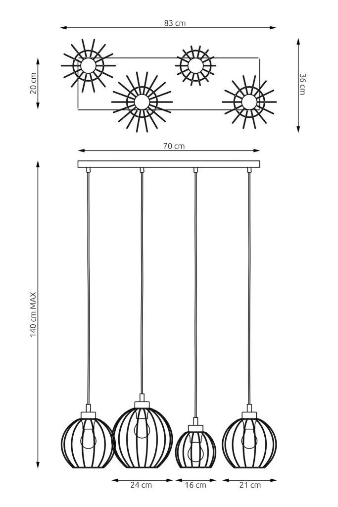 Lampada a sospensione loft nera 4 sfere E27 Nando Emibig