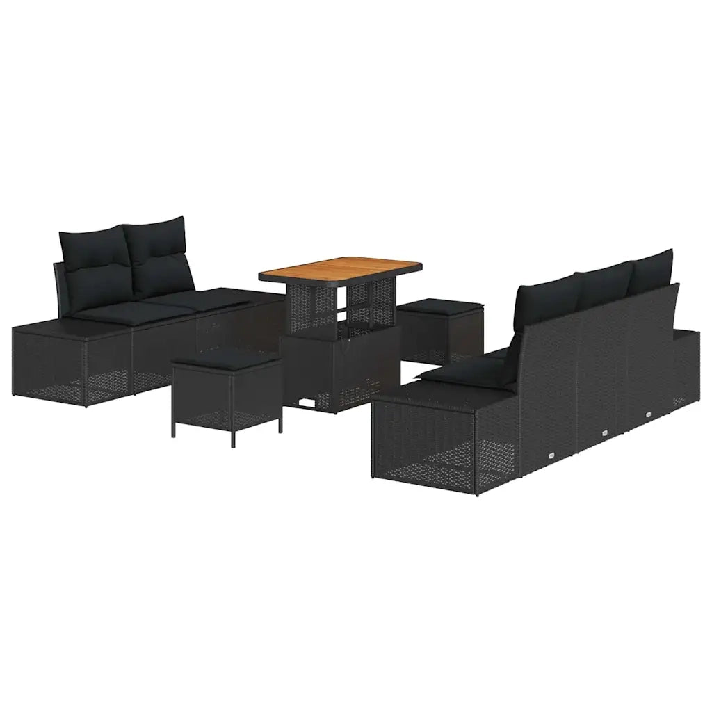 Set Divano da Giardino con cuscino 8 pcs Nero polyrattan