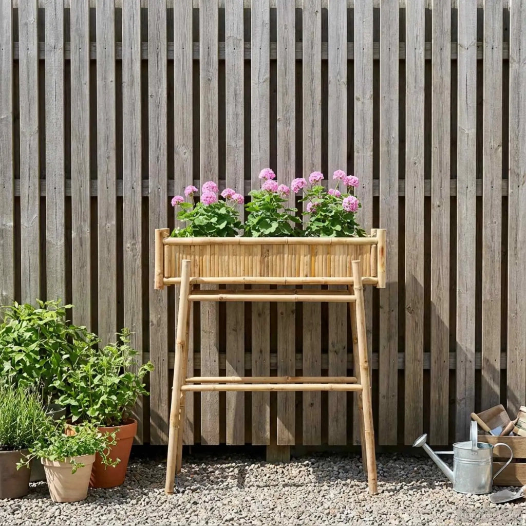 Fioriere | Cassetta per fiori | Vaso da Giardino con Supporto Naturale 100 x 38 x 114 cm Bamb¨´