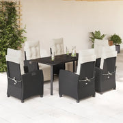 Set da Pranzo da Giardino 7 pz Nero con Cuscini in Polyrattan