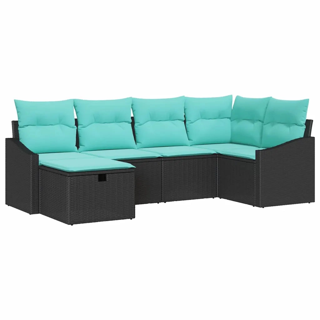 Set di divani con cuscino 6 pcs Nero polyrattan 3359285