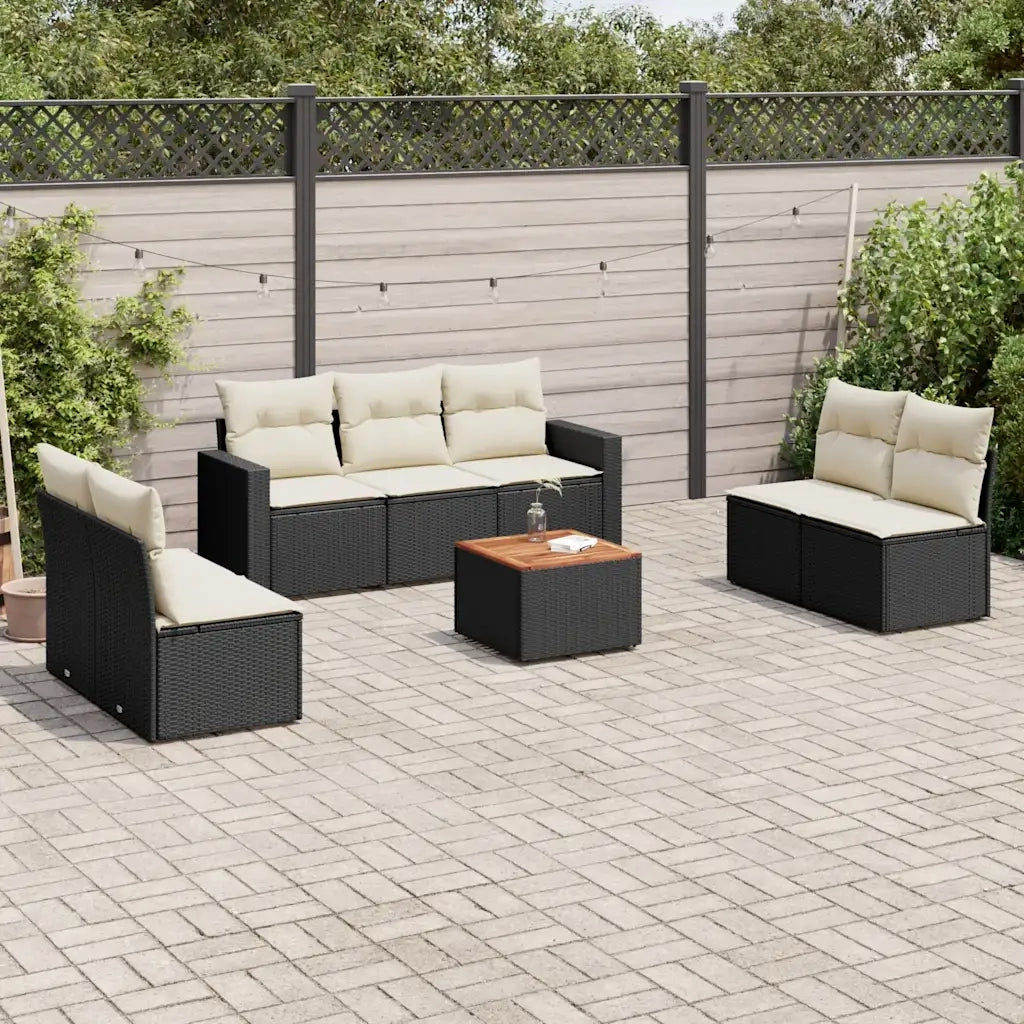 Set Divani da Giardino con Cuscini 8 pz Nero in Polyrattan 3256406