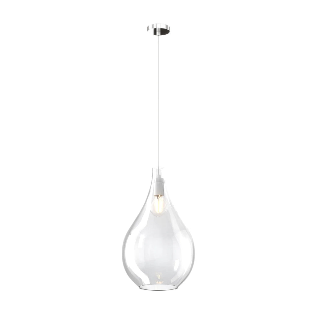 Lampadario Contemporaneo Drop 2.0 Metallo Cromo Vetro Grande Trasp 1 Luce E27