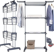 Carrello Elevatore su 3 Livelli con Frizione per Ruote - Tubi Inox - Massima Capacità di Carico 38 KG - Grande Capacità - Dimensioni 172 x 72 x 50cm