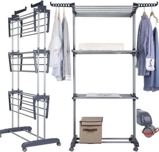 Carrello Elevatore su 3 Livelli con Frizione per Ruote - Tubi Inox - Massima Capacità di Carico 38 KG - Grande Capacità - Dimensioni 172 x 72 x 50cm