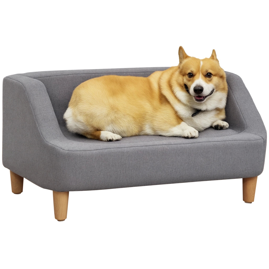 Letto per cane stile scandinavo ¨C Xylo ¨C legno e tessuto grigio sfoderabile 75x55x39 cm