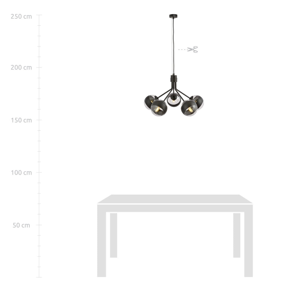 Lampadario Emibig Nova 5 nero/trasparente 5xE14 dimmerabile