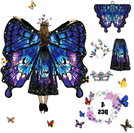 Costumi da farfalla per adulti - Sciarpa capa blu per donne - Sciarpa da farfalla
