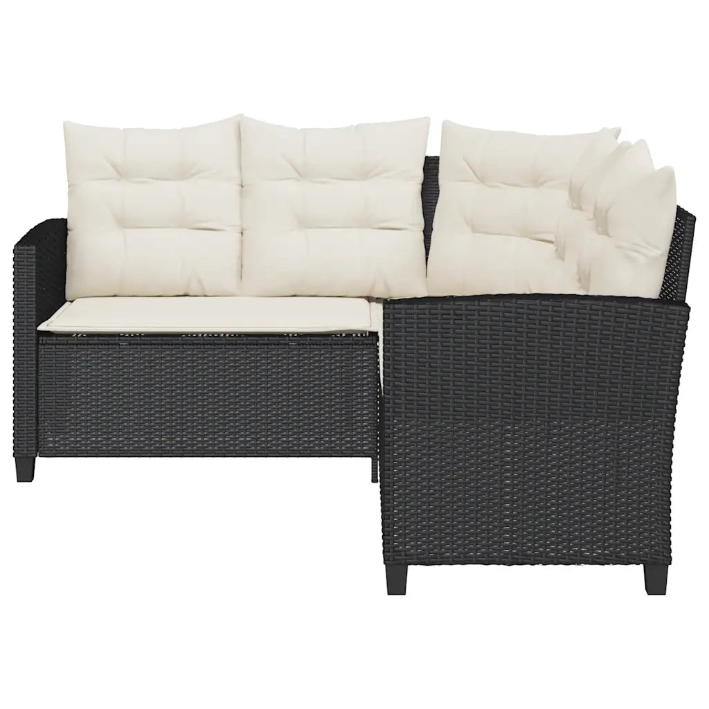 Divano da Giardino con Tavolo e Cuscini a L Nero in Polyrattan 4103872
