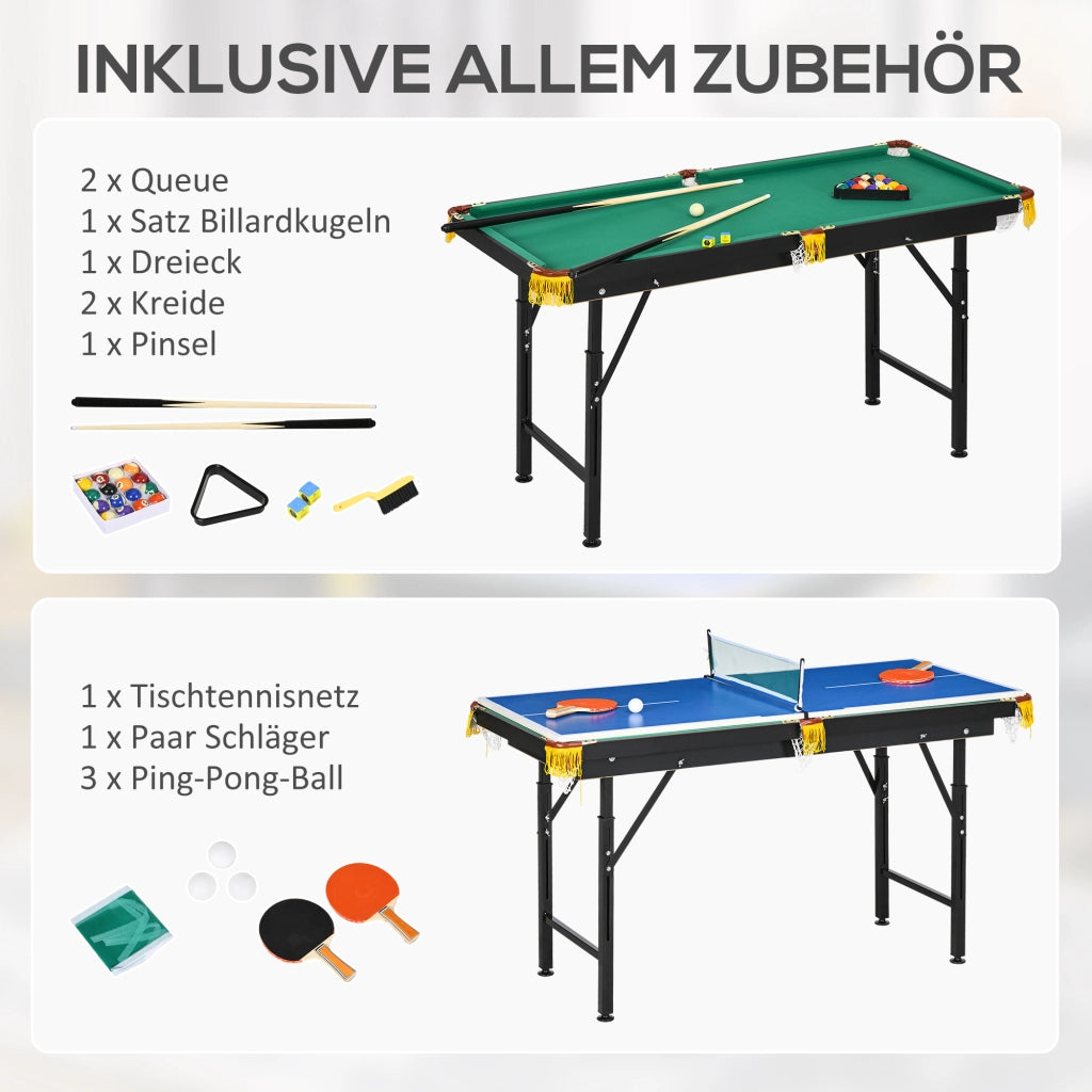 Tavolo da biliardo e ping pong 2 in 1 ¨C zephmum ¨C Blu/Verde, 140x63x80cm