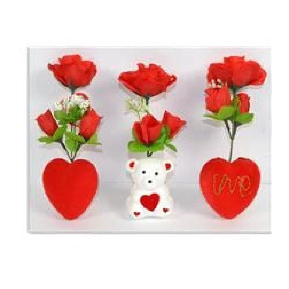 Trade Shop - Rosa Rossa Artificiale Con Cuore Orsetto Box Regalo Per San Valentino 3 Mod Ass -