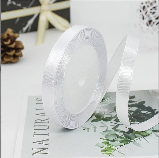 Tessuto di poliestere a 10 mm - Lint bianco a seta - 22 m - Rollo - Tessuto resistente - Utilizzo prolungato - Senza pieghe - Adatto come fascia di regalo