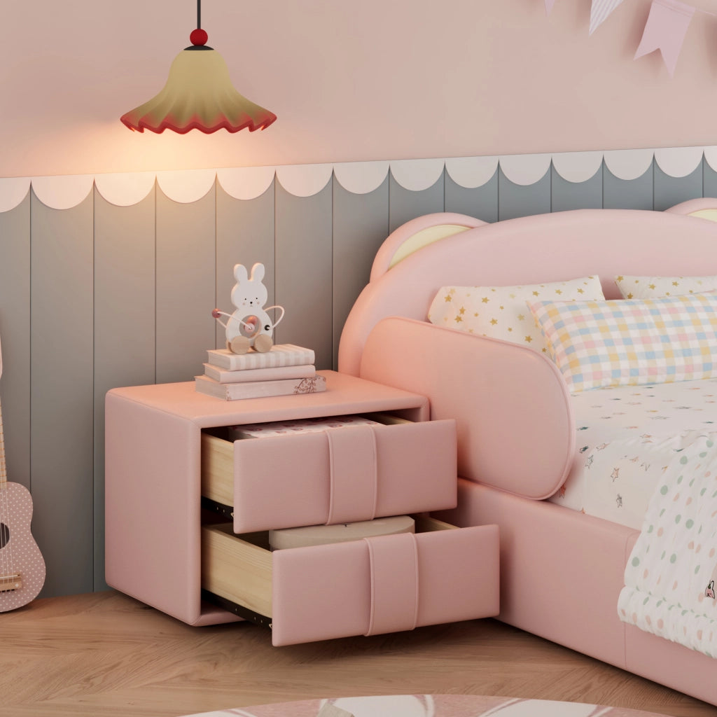 LETTO imbottito a forma di orso 90x200 cm rosa con comodino