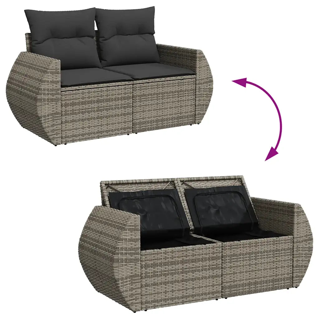 Set Divano da Giardino 9 pz con Cuscini Grigio in Polyrattan 3326691