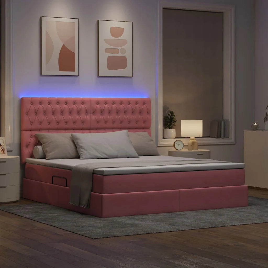 Letto con contenitore e LED con led Rosa 180 x 200 cm Velluto