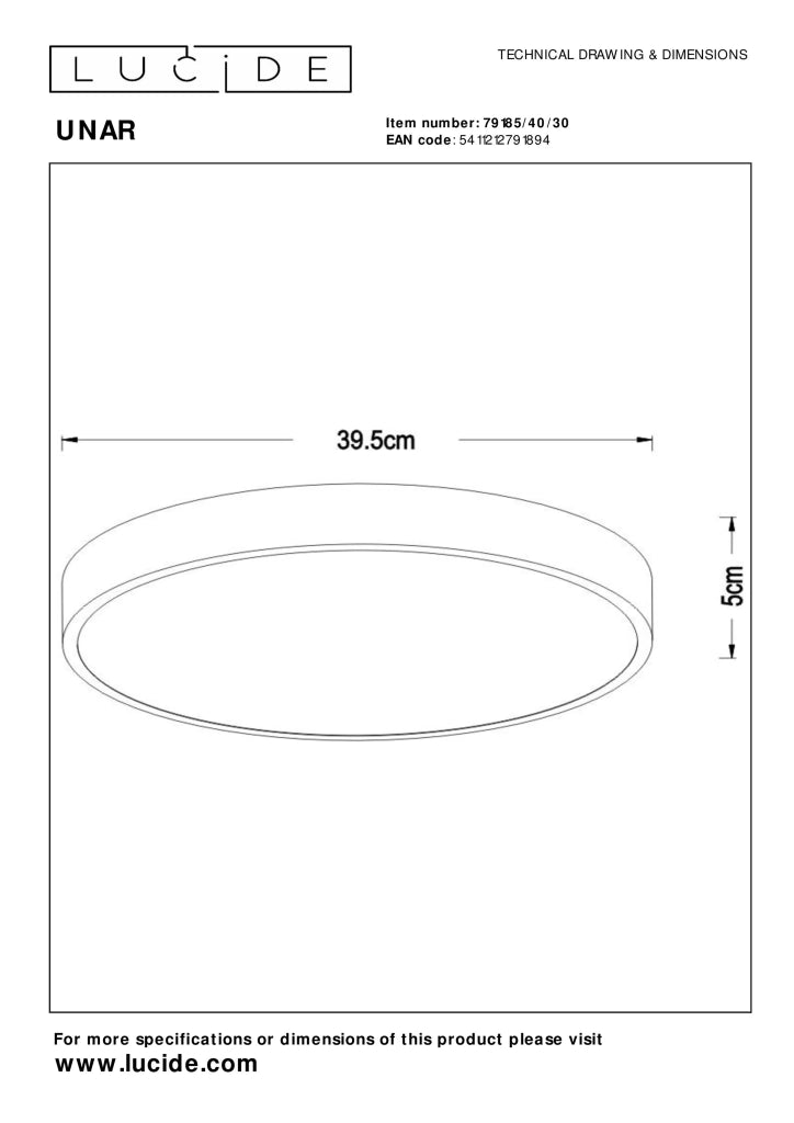 Plafoniera LED rotonda 40 cm 24W nera Lucide UNAR dimmerabile