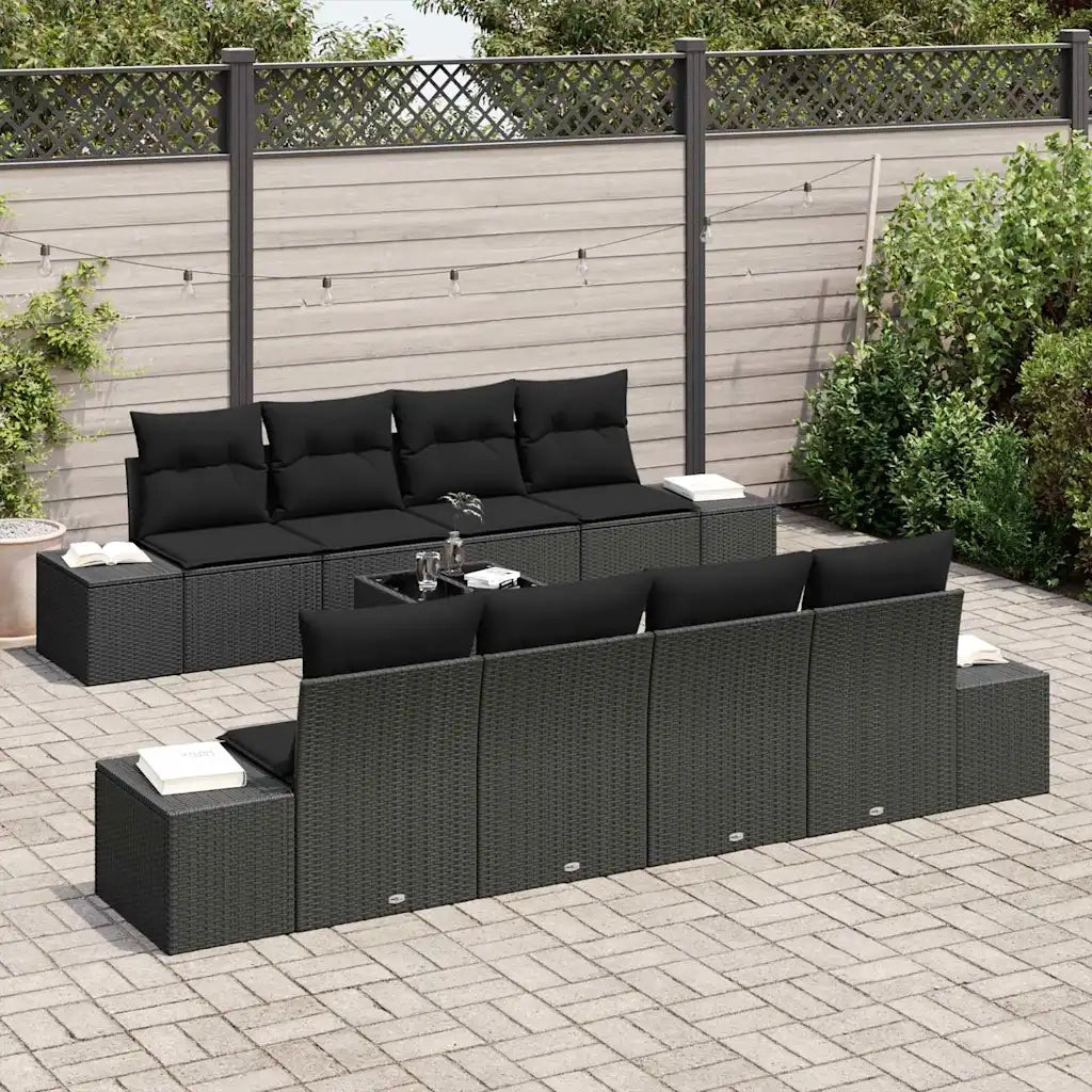 Set Divano da Giardino con cuscino 7 pcs Nero polyrattan 3346993