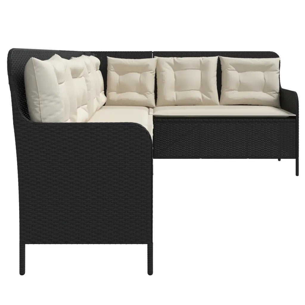 Divano da Giardino a L con Cuscini Nero in Polyrattan 369000