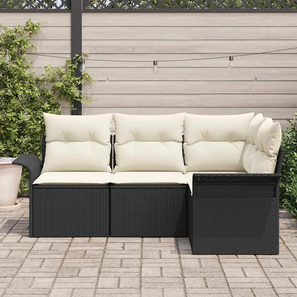 Set Divano da Giardino con archiviazione 4 pcs Nero polyrattan