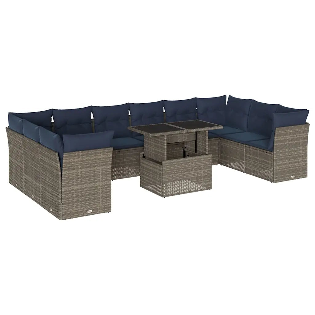 Set Divani da Giardino 11 pz con Cuscini Grigio in Polyrattan 3266861