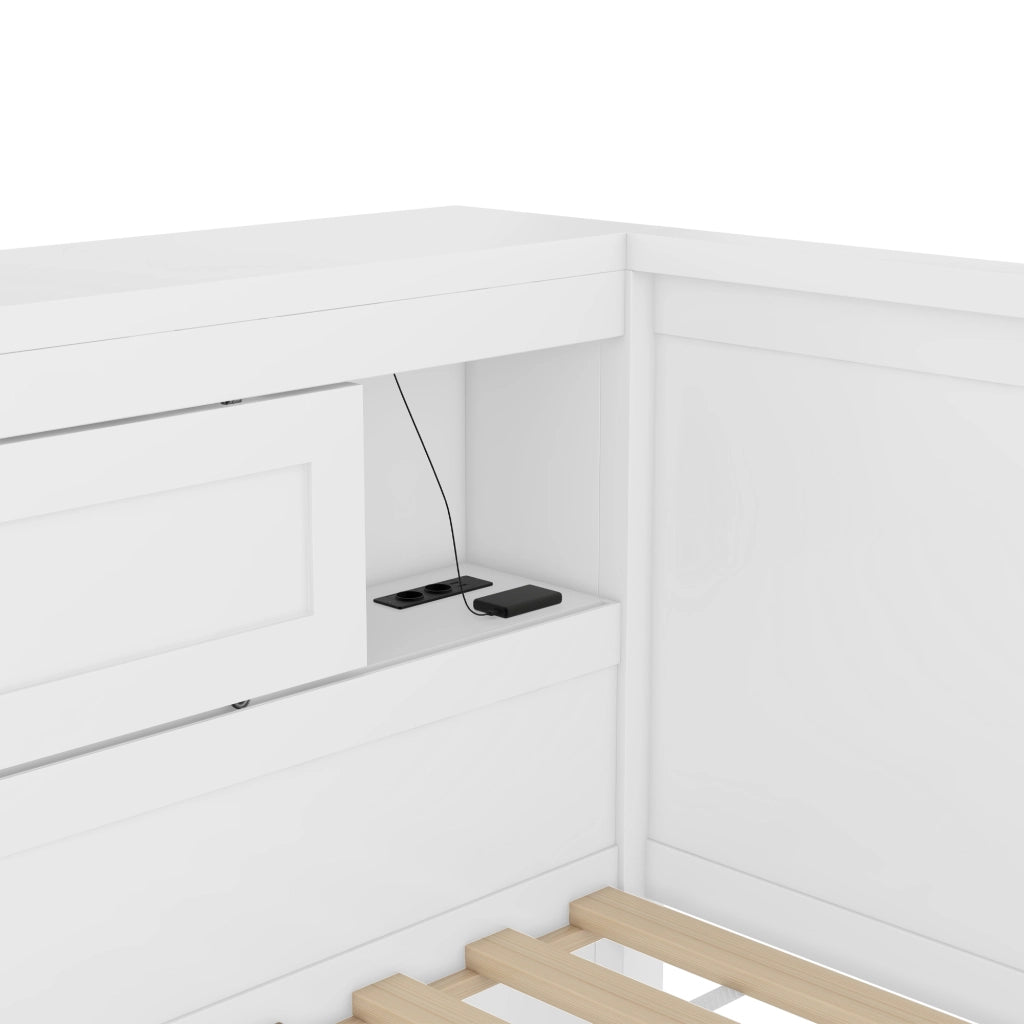 LETTO Divano letto estraibile 90x200 cm Bianco con LED, prese e USB