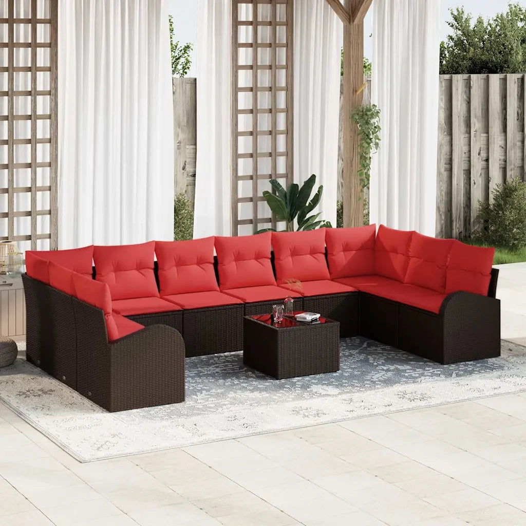 Set di divani con cuscino 11 pcs Marrone polyrattan 3346234