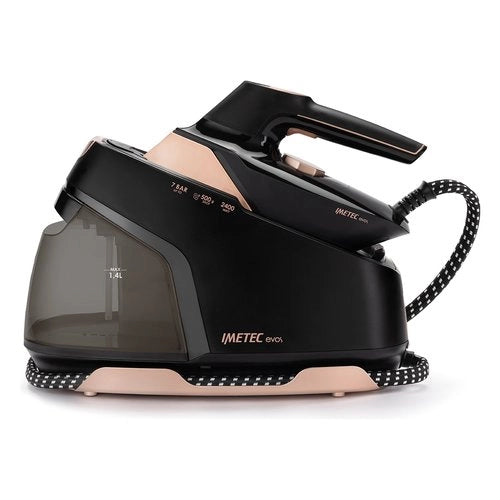 Imetec evos, ferro da stiro con caldaia, tecnologia flash steam con vapore potenziato, pressione fino a 7 bar, piastra infinity glide alta scorrevolezza, colpo di vapore flash da 500 g, 2400 w, sistema anticalcare, blocca ferro, autospgnimento - 9034